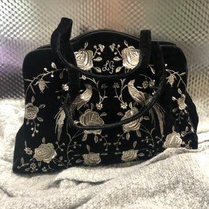 Lulu Guiness Black and Silver Velvet Tote Bag